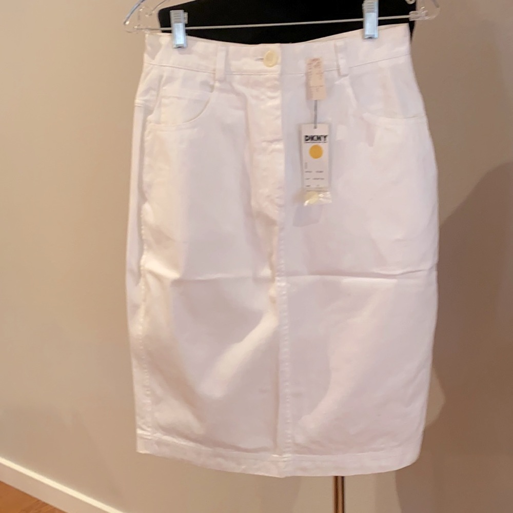 80s DKNY white jean skirt, new with tags
